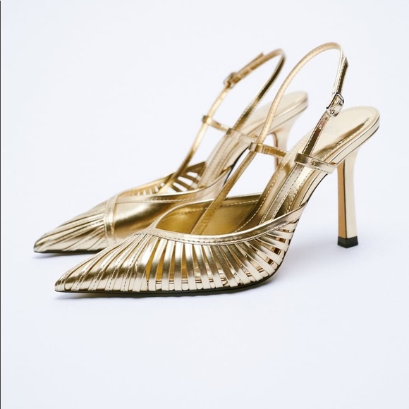 gold slingback heels zara